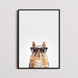 Impresión de ardilla con gafas de sol, impresión de ardilla, póster de ardilla, impresión divertida de ardilla, arte de ardilla, arte para dormitorio infantil, impresión de animal divertido