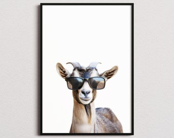 Goat In Sunglasses Print, Goat Print, Goat Poster, Funny Goat Print, Goat Art, Kids Bedroom Art, Funny Animal Print