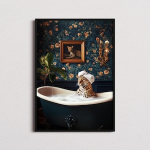 Funny Bathroom Prints, Bathroom Art, Bathroom Decor, Leopard Prints, Leopard Art, Leopard In The Bath, Funny Animal Prints, Funny Animal Art image 1