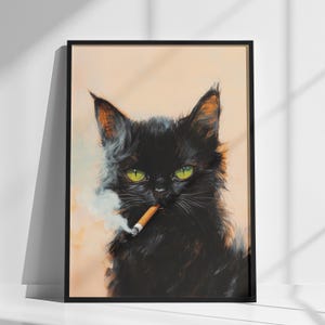 タバコを吸う猫のプリント、ヴィンテージ猫アート、猫の絵画、タバコを吸う猫、黒猫、面白い猫のプリント、面白い猫のアート