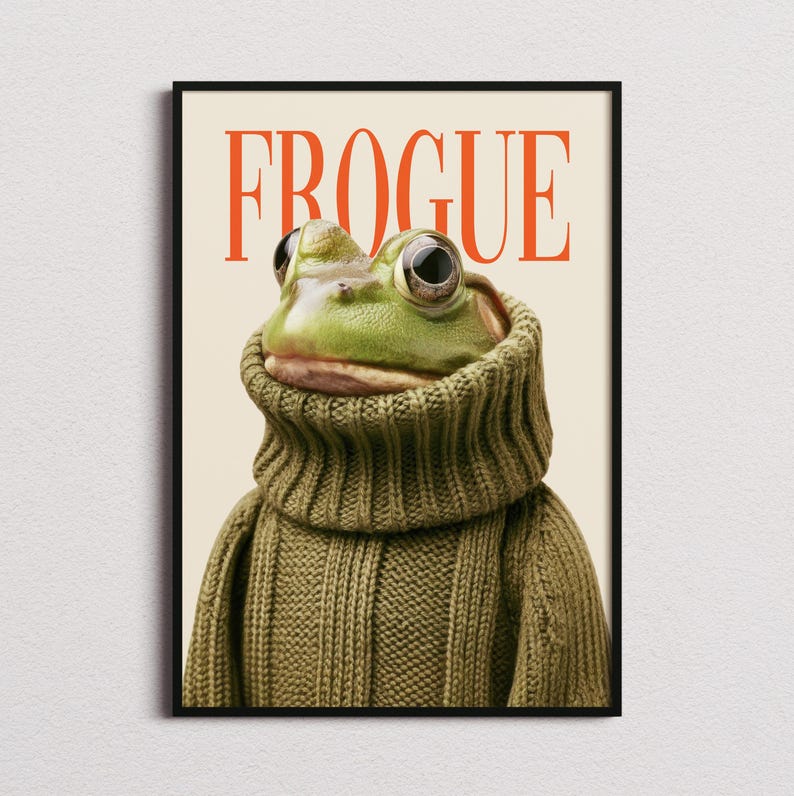 Frogue Magazine Art Print, Fashion Frog Print, Funny Frog Poster, Trendy Eclectic Decor, Frog Art, Chic Wall Art, Chic Prints, Trendy Prints imagen 2