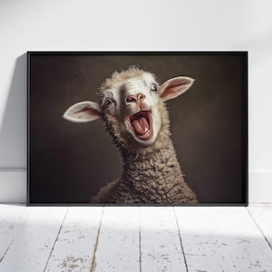 Impresión de ovejas riendo, arte animal lindo, impresión de ovejas, arte de ovejas, ovejas divertidas, fotografía de animales, fotos de animales, arte animal, animales de granja