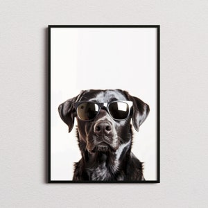 Impresión de Labrador Negro con Gafas de Sol, Impresión de Perro Labrador Negro, Póster de Perro Labrador Negro, Impresión Divertida de Perro Labrador Negro, Arte de Perro Labrador Negro