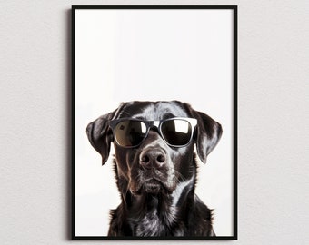 Black Labrador In Sunglasses Print, Black Labrador Dog Print, Black Labrador Dog Poster, Funny Black Lab Dog Print, Black Lab Dog Art