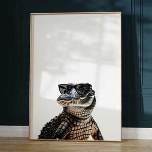 Impresión de cocodrilo con gafas de sol, impresión de cocodrilo, póster de cocodrilo, impresión divertida de cocodrilo, arte de cocodrilo, arte para dormitorio infantil, impresión divertida de animal imagen 4