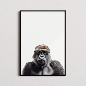 Impresión de gorila con gafas de sol, impresión de gorila, póster de gorila, impresión divertida de gorila, arte de gorila, arte para dormitorio infantil, impresión divertida de animal