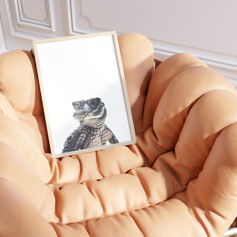 Impresión de cocodrilo con gafas de sol, impresión de cocodrilo, póster de cocodrilo, impresión divertida de cocodrilo, arte de cocodrilo, arte para dormitorio infantil, impresión divertida de animal imagen 5