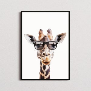 Estampado de jirafa con gafas de sol, estampado de jirafa, póster de jirafa, estampado divertido de jirafa, arte de jirafa, arte para dormitorio infantil, estampado divertido de animal