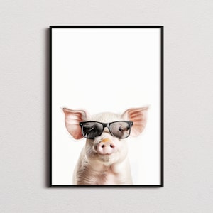 Schwein mit Sonnenbrille Print, Schweinedruck, Schwein Poster, lustiger Schweinedruck, Schweinekunst, Kinder-Schlafzimmerkunst, lustiger Tierdruck