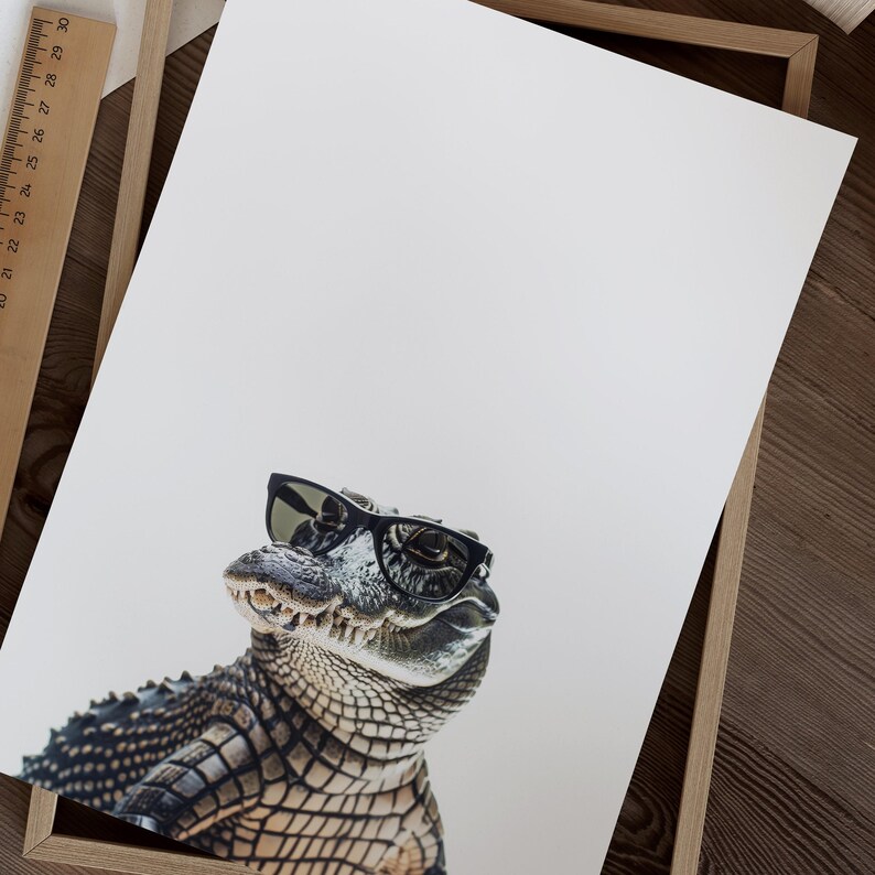 Impresión de cocodrilo con gafas de sol, impresión de cocodrilo, póster de cocodrilo, impresión divertida de cocodrilo, arte de cocodrilo, arte para dormitorio infantil, impresión divertida de animal imagen 2
