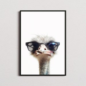 Impresión de avestruz con gafas de sol, impresión de avestruz, póster de avestruz, impresión divertida de avestruz, arte de avestruz, arte para dormitorio infantil, impresión divertida de animal