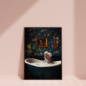 Funny Bathroom Prints, Bathroom Art, Bathroom Decor, Leopard Prints, Leopard Art, Leopard In The Bath, Funny Animal Prints, Funny Animal Art image 2