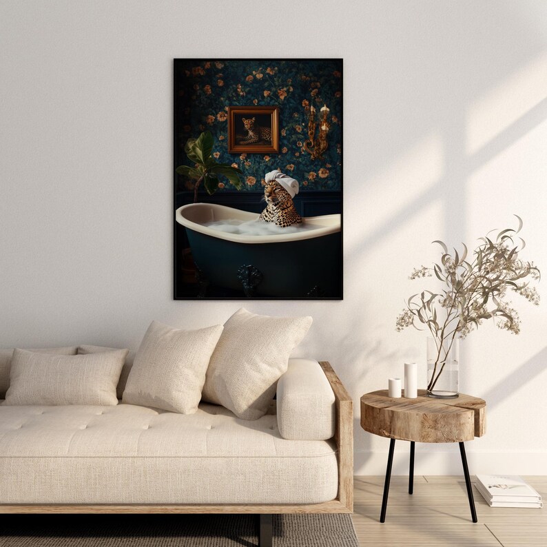 Funny Bathroom Prints, Bathroom Art, Bathroom Decor, Leopard Prints, Leopard Art, Leopard In The Bath, Funny Animal Prints, Funny Animal Art image 3