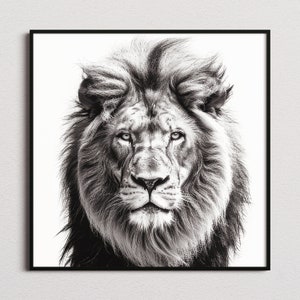白黒ライオンプリント、ライオンプリント、ライオンポスター、ライオン写真、白黒プリント、白黒ウォールアート、白黒ポスター