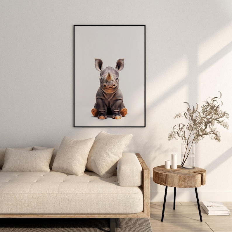 Baby Rhino Print, Rhino Poster, Rhino Wall Art, Rhino Art Print, Rhino Photo, Nursery Prints, Kids Bedroom, Rhino Print image 3