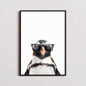 サングラスをかけたペンギンのプリント、ペンギンのプリント、ペンギンのポスター、面白いペンギンのプリント、ペンギンのアート、子供部屋のアート、面白い動物のプリント