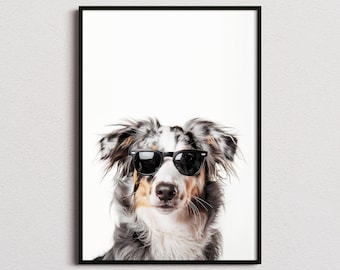 Australian Shepherd In Sunglasses Print, Australian Shepherd Print, Australian Shepherd Poster, Funny Australian Shepherd Print