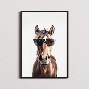 サングラスをかけた馬のプリント、馬のプリント、馬のポスター、面白い馬のプリント、馬のアート、子供部屋のアート、面白い動物のプリント