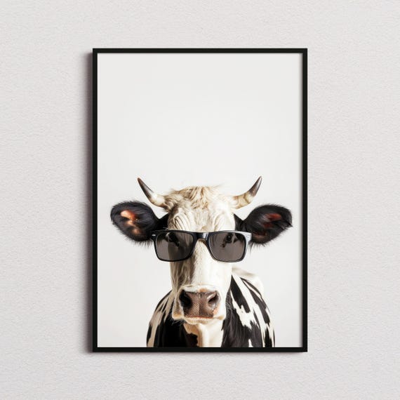 Cow In Sunglasses Print, Cow Print, Cow Poster, Funny Cow Print, Cow Art, Kids Bedroom Art, Funny Animal Print