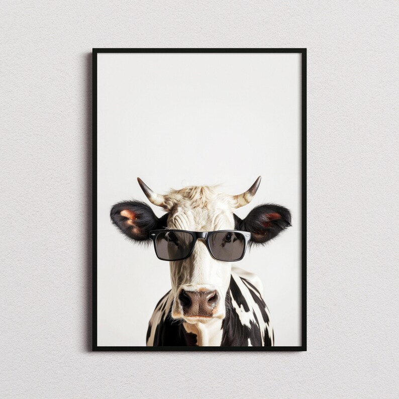 Cow In Sunglasses Print, Cow Print, Cow Poster, Funny Cow Print, Cow Art, Kids Bedroom Art, Funny Animal Print image 1