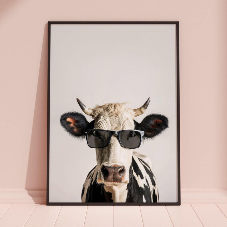 Cow In Sunglasses Print, Cow Print, Cow Poster, Funny Cow Print, Cow Art, Kids Bedroom Art, Funny Animal Print image 3