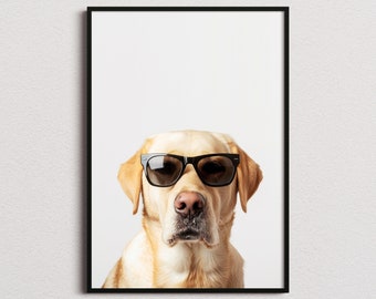 Impresión de Labrador con gafas de sol, impresión de perro Labrador, póster de perro Labrador, impresión divertida de perro Labrador, impresión divertida de perro, arte divertido de perro