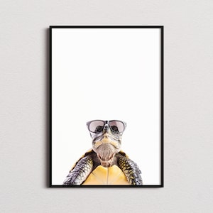 Impresión de tortuga con gafas de sol, impresión de tortuga, póster de tortuga, impresión divertida de tortuga, arte de tortuga, arte para dormitorio infantil, impresión divertida de animal