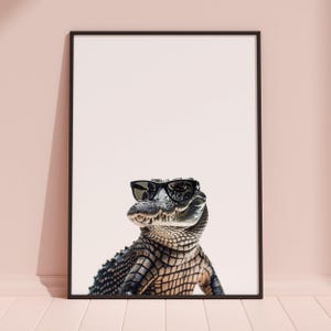 Impresión de cocodrilo con gafas de sol, impresión de cocodrilo, póster de cocodrilo, impresión divertida de cocodrilo, arte de cocodrilo, arte para dormitorio infantil, impresión divertida de animal imagen 3