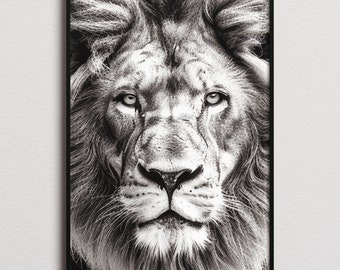Black and White Lion Print, Lion Print, Lion Poster, Lion Photo, Black and White print, Black and White Wall Art, Black and White Poster