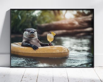 Relaxing Otter, Otter Print, Otter Poster, Otter Art, Funny Otter, Cute Otter, Funny Animal Art, Chill art, Relaxing Art