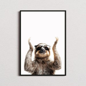 Impresión de perezoso con gafas de sol, impresión de perezoso, póster de perezoso, impresión divertida de perezoso, arte de perezoso, arte para dormitorio infantil, impresión divertida de animal