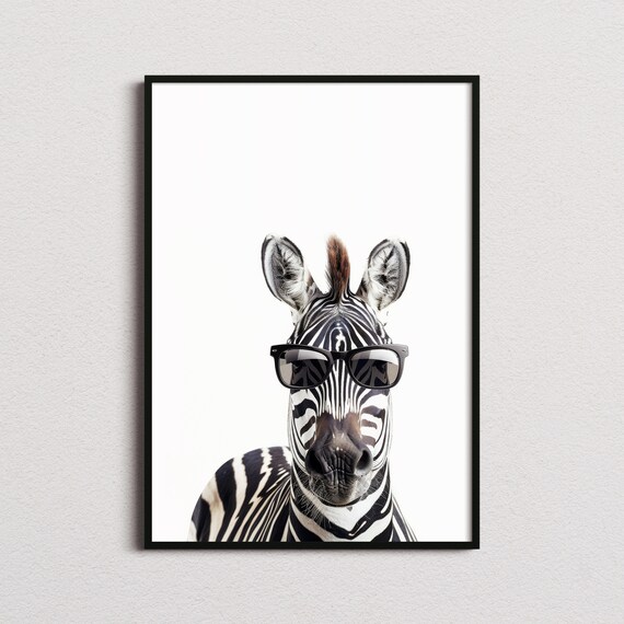 Zebra In Sunglasses Print, Zebra Print, Zebra Poster, Funny Zebra Print, Zebra Art, Kids Bedroom Art, Funny Animal Print