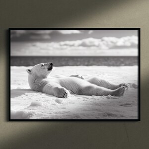 Polar Bear Relaxing Print, Polar Bear Print, Polar Bear Art, Polar Bear Poster, Monochrome Decor, Monochrome Print, Monochrome Art, image 3