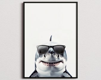 Great White Shark In Sunglasses Print, Great White Shark Print, Great White Shark Poster, Funny Great White Shark Print