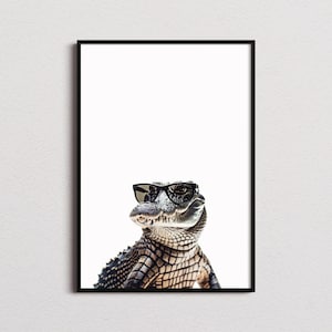 Impresión de cocodrilo con gafas de sol, impresión de cocodrilo, póster de cocodrilo, impresión divertida de cocodrilo, arte de cocodrilo, arte para dormitorio infantil, impresión divertida de animal imagen 1