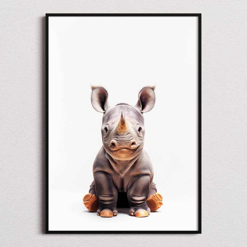 Baby Rhino Print, Rhino Poster, Rhino Wall Art, Rhino Art Print, Rhino Photo, Nursery Prints, Kids Bedroom, Rhino Print image 1
