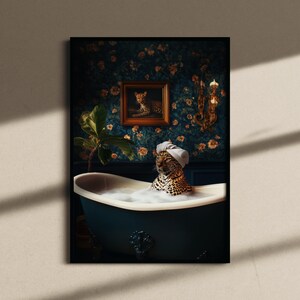 Funny Bathroom Prints, Bathroom Art, Bathroom Decor, Leopard Prints, Leopard Art, Leopard In The Bath, Funny Animal Prints, Funny Animal Art image 5
