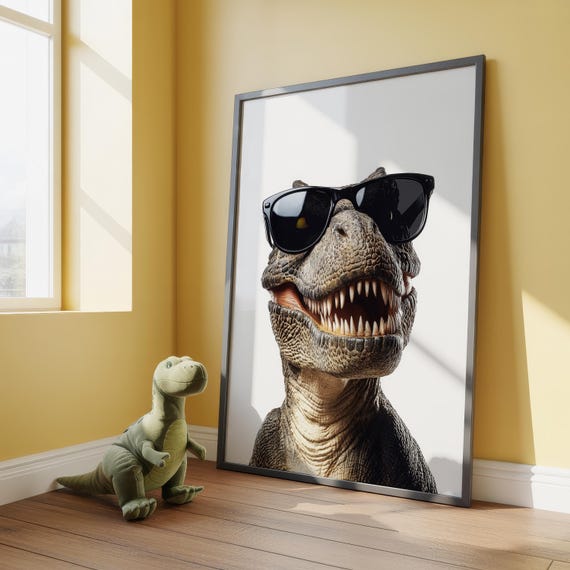Tyrannosaurus Rex In Sunglasses Print, Tyrannosaurus Rex Poster, T-Rex Print, T-Rex Poster, Dinosaur Poster, Kids Bedroom Print