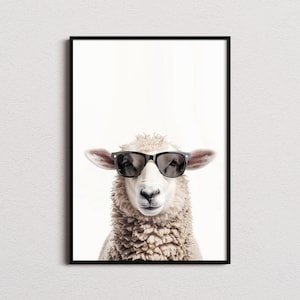 Schaf mit Sonnenbrille Druck, Schaf-Druck, Schaf-Poster, Lustiger Schaf-Druck, Schaf-Kunst, Kinder-Schlafzimmer-Kunst, lustiger Tierdruck