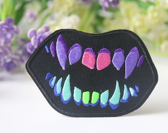 vampire teeth patch, evil patch, iron on patch, embroidered patch, funny patch, cool patch, for vest, for tote bag