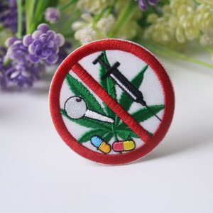 Parche de prohibición de drogas, parche de prohibición de marihuana, parche para planchar, parche bordado, parche divertido, parche genial, para chaleco, para bolso de mano