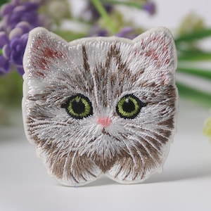 gorgeous cute stick on grey kitty patch, cat patch, iron on patch, embroidered patch, funny patch, cool patch, for vest, for tote bag