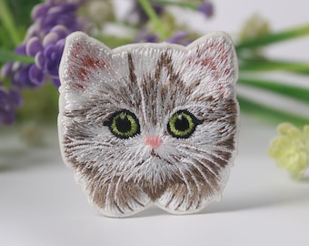 ゴージャスでかわいい貼り付け式グレーの子猫パッチ、猫パッチ、アイロン接着パッチ、刺繍パッチ、面白いパッチ、クールなパッチ、ベスト用、トートバッグ用