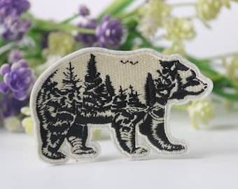 wild bear patch, mountain patch, iron on patch, embroidered patch, funny patch, cool patch, for vest, for tote bag