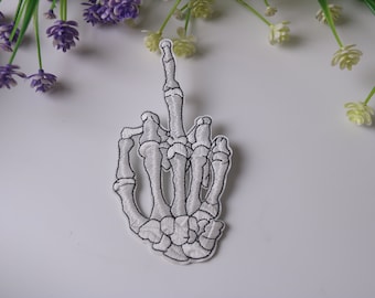 skeleton middle finger patch, iron on patch, embroidered patch, funny patch, cool patch, for vest, for tote bag