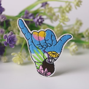 shaka hand patch, Hawaii patch, iron on patch, embroidered patch, funny patch, cool patch, for vest, for tote bag