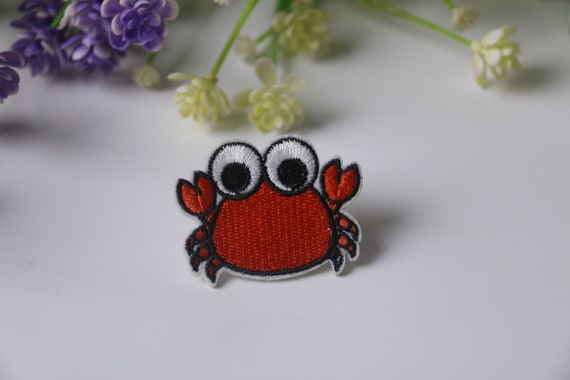 cute crab patch, iron on patch, embroidered patch, funny patch, cool patch, for vest, for tote bag