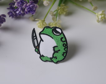 Frosch mit Dolch Aufnäher, Frosch Killer Patch, Flicken zum aufbügeln, gestickter Patch, lustiger Aufnäher, cooler Patch für Weste, für Tasche