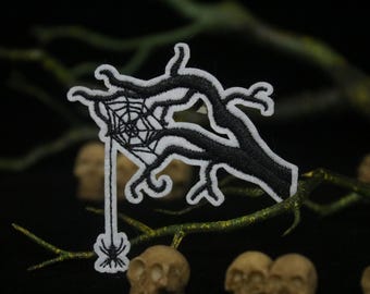 spider patch, spooky tree patch, iron on patch, embroidered patch, funny patch, cool patch, for vest, for tote bag