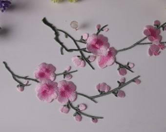 Un juego de 2 hermosos parches de flores de cerezo rosas, parches de flores, parches para planchar, parches bordados, parches divertidos, parches geniales, para chaleco.